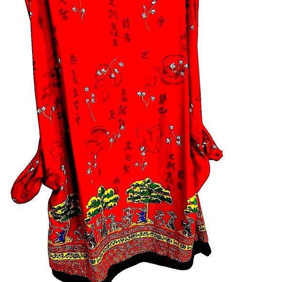 WEEKEND CLOTHESLINE Red Sleeveless Asian motif 100% Rayon EUC pockets - Picture 3 of 10